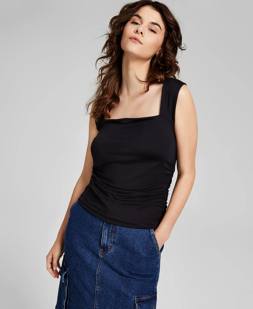 And Now This Women's Portrait-Neck Sleeveless Side-Ruched Top, Created for Macy's