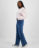 And Now This Women's Bow-Print Straight-Leg Jeans, Exclusively for Macy's