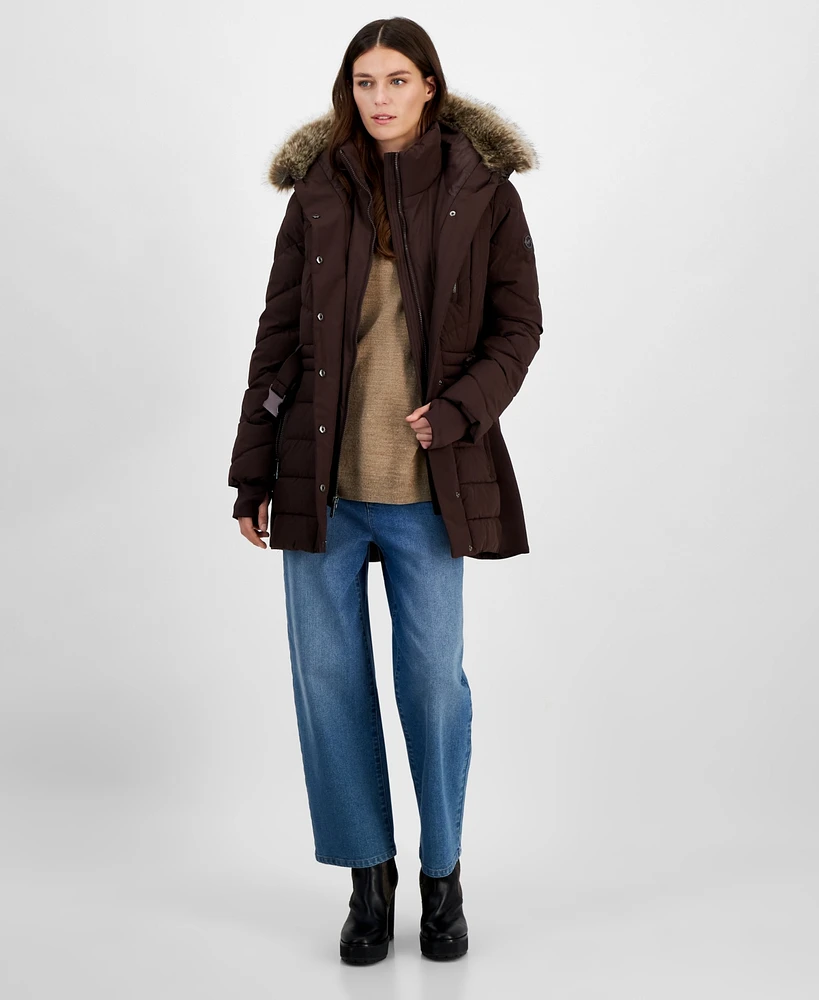 Michael Kors Women's Belted Bibbed Hooded Puffer Coat