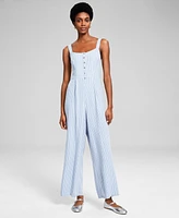 And Now This Women's Striped Button-Front Jumpsuit, Created for Macy's