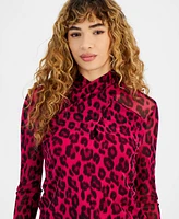 Bar Iii Women's Printed Twist-Neck Blouse, Created for Macy's