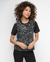 Dkny Women's Crewneck Short-Sleeve Sequin Blouse