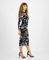 Bar Iii Women's Abstract Print Mesh Midi Dress, Created for Macy's