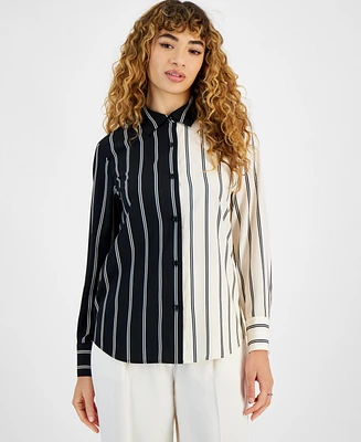 Bar Iii Women's Striped Button-Front Blouse, Created for Macy's