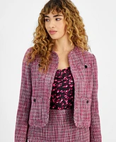 Bar Iii Women's Tweed Patch-Pocket Kissing Jacket, Created for Macy's