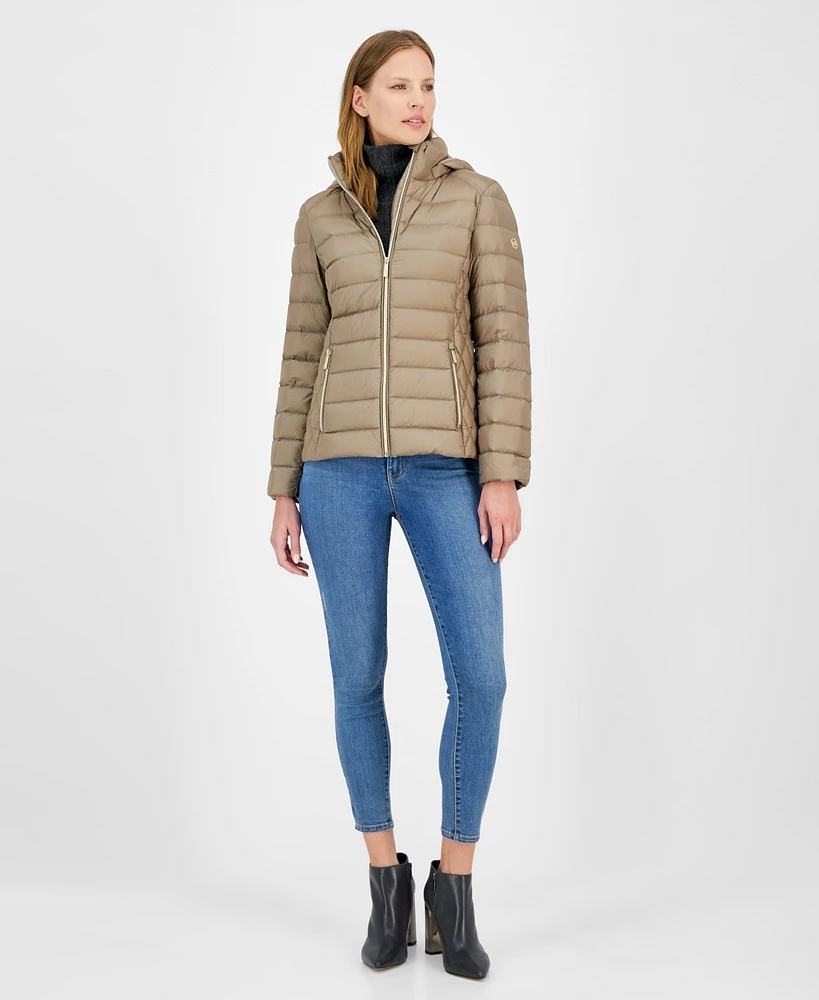 Michael Kors Petite Hooded Packable Down Puffer Coat, Created for Macy's