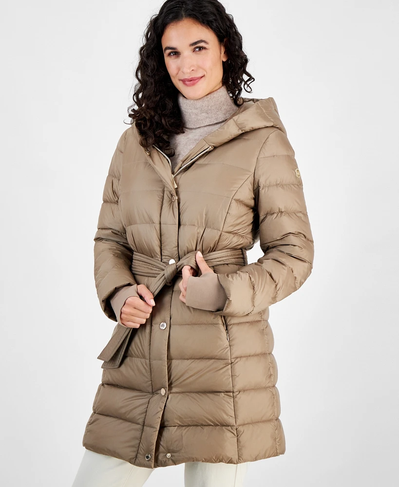 Michael Kors Women's Belted Hooded Puffer Coat, Created for Macy's