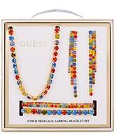 Guess Gold-Tone Multicolor Mixed Stone Collar Necklace, Triple Bracelet & Linear Drop Earrings Set