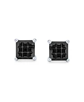 Bling Jewelry Black Invisible Cut Square Princess Cz Checkboard Cubic Zirconia Prong Basket Set Stud Earrings Sterling Silver