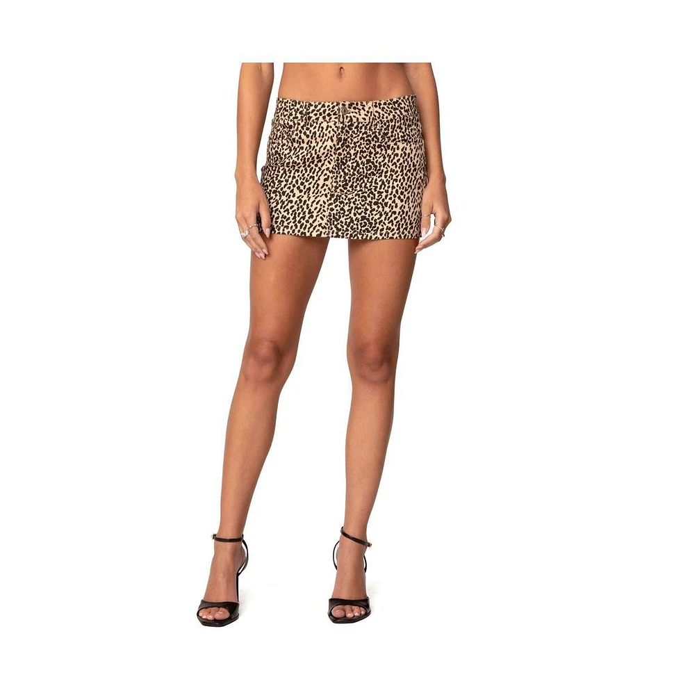 Edikted Women's Leopard Printed Denim Mini Skirt