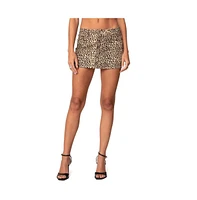 Edikted Women's Leopard Printed Denim Mini Skirt