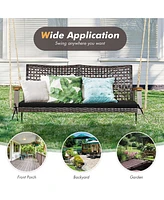 2-Person Patio Rattan Hanging Swing Chair Porch Loveseat Cushion Off White