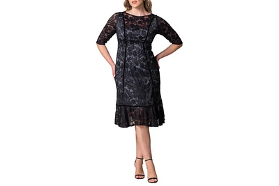 Kiyonna Plus Hampton Lace Cocktail Dress with Velvet Trim