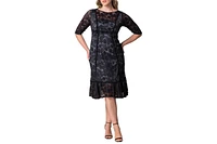 Kiyonna Plus Hampton Lace Cocktail Dress with Velvet Trim