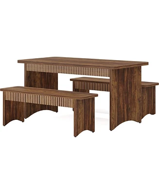 Tribesigns 3-Piece Dining Table Set, 55" Dining Room Table with 2 Benches for 4