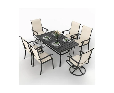 Pamapic Beige 5-Piece Metal Outdoor Patio Dining Set with 4 Textilene Chairs and Square Table