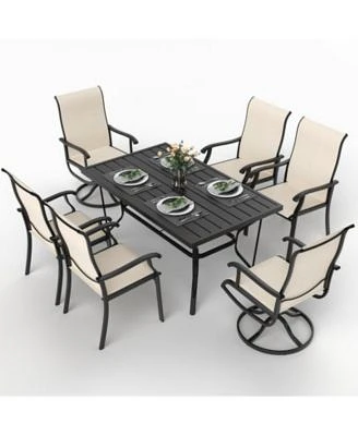 Pamapic Piece Metal Outdoor Patio Dining Set With Textilene Chairs Rectangle Table