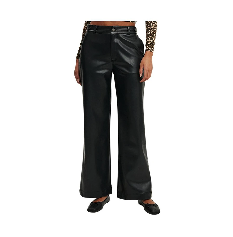 Cotton On Women's Faux Leather Wide Leg Pant