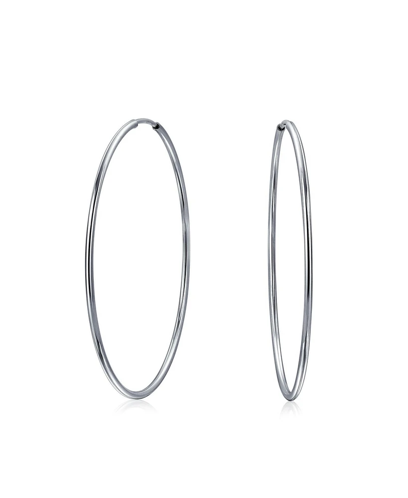 Bling Jewelry Thin Simple Minimalist Round Shaped Endless Continuous Tube Hoop Earrings For Women .925 Sterling Silver 1.75 Inch Diameter