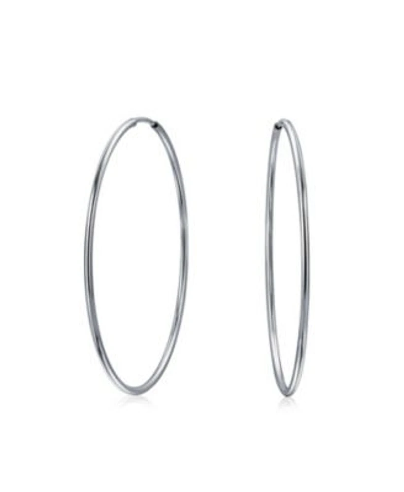 Bling Jewelry Thin Minimalist Hoop Huggie Earrings Sterling Silver Various Sizes