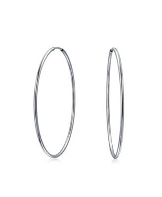 Bling Jewelry Thin Minimalist Hoop Huggie Earrings Sterling Silver Various Sizes
