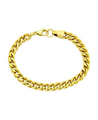 Bling Jewelry Unisex Classic Curb Chain Link Bracelet Solid Heavy Silver Gold Plated Stainless Steel Men Women 8, 8.5, 9 Inch 6MM