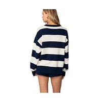 Edikted Women's Riley Oversized Striped Sweater - Navy-and