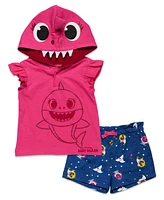 Pinkfong Baby Girls Shark Mommy T-Shirt and French Terry Shorts Outfit Set Newborn