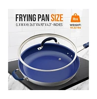 NutriChef 14'' Non-Stick Fry Pan with Lid - Durable Pan with Silicone Handle, Ceramic Coating Inside and Heat-Resistant Outside