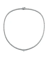 Genevive White Gold Plated with Clear Cubic Zirconia Tennis Necklace with Heart Centerpiece