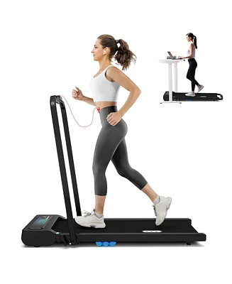 Redliro 2 in 1 Under Desk Folding Treadmills Walking Running Machine 7.6MPH for Home Office Black