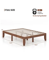 Gymax 14'' Full Size Wooden Platform Bed Frame w/ Strong Slat Support Brown Cherry