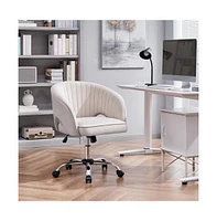 Yaheetech Swivel Velvet Office Chair with Tufted Barrel Back, Rolling Wheels, Adjustable Seat Height Cream