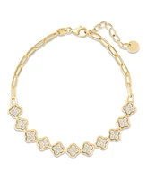 Devata Cubic Zirconia Clover Paperclip Chain Bracelet in 14K Gold, 6.5 in adj to 7.5 in, approx. 5.9 grams