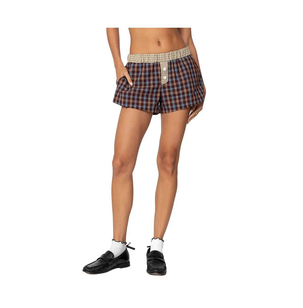 Edikted Women's Mixed Plaid Boxer Shorts