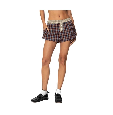 Edikted Women's Mixed Plaid Boxer Shorts