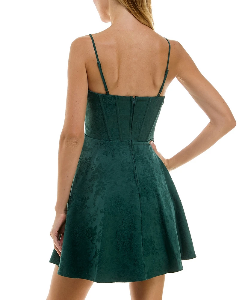 City Studios Juniors' Sweetheart-Neck Jacquard Fit & Flare Dress
