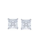 Bling Jewelry Invisible Cut Square Cz Checkboard Cubic Zirconia Prong Basket Set Stud Earrings .925 Sterling Silver