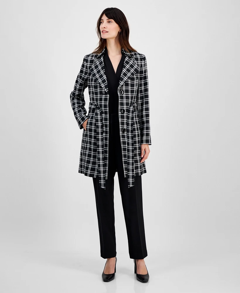 Le Suit Petite Plaid Belted Trench