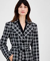 Le Suit Petite Plaid Belted Trench