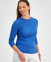 Style & Co Petite Waffle-Knit Long-Sleeve Crewneck Top