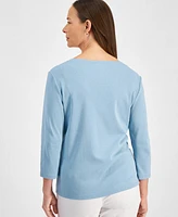 Style & Co Petite Cotton Knit Henley 3/4-Sleeve Top, Created for Macy's