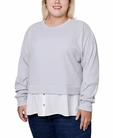 Ny Collection Plus Long Sleeve Two-Fer Top with Gathered Inset