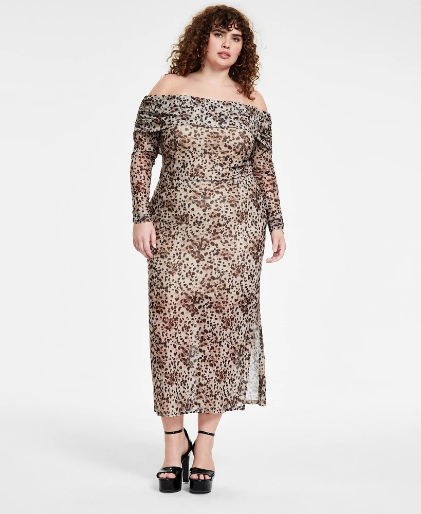 Bar Iii Trendy Plus Cheetah-Print Mesh Midi Skirt, Created for Macy's