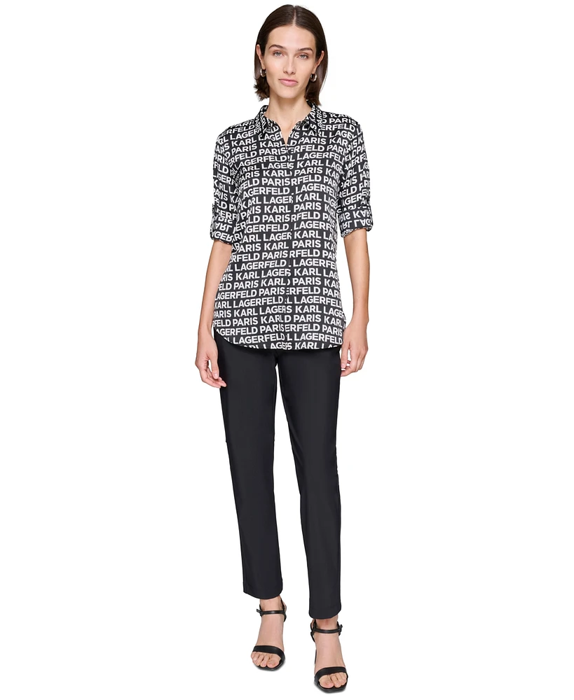 Karl Lagerfeld Paris Women's Logo-Print Button-Up Shirt