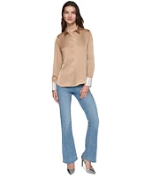Karl Lagerfeld Paris Women's Rhinestone-Cuff Button-Down Top