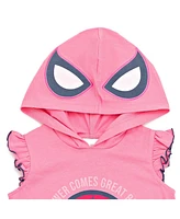 Marvel Little Girls Spider-Man Spider-Gwen Ghost Spider Cosplay Hooded Tank Top & French Terry Shorts Outfit Set to