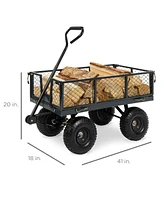 Best Choice Products Heavy-Duty Steel Garden Wagon Lawn Utility Cart w/ 400lb Capacity, Removable Sides, Handle - Gray