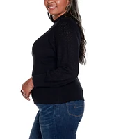 Belldini Black Label Plus Size Pointelle and Rhinestone Detail Sweater