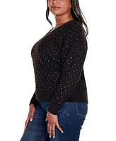 Belldini Black Label Plus Embellished Cabled V-Neck Sweater